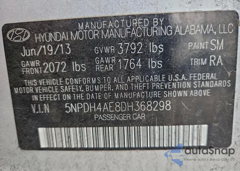 2013 Hyundai Elantra Gls из США, поврежденный, VIN 5NPDH4AE8DH368298